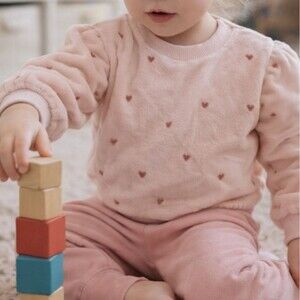 Pink Heart Terry Pullover 2T Puff Sleeve Cozy Valentine Toddler Sweater Sweatshi